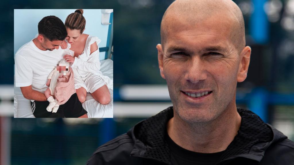 Zinedine Zidane junto a la imagen que ha compartido su hijo Enzo en un montaje de EL ESPAÑOL.