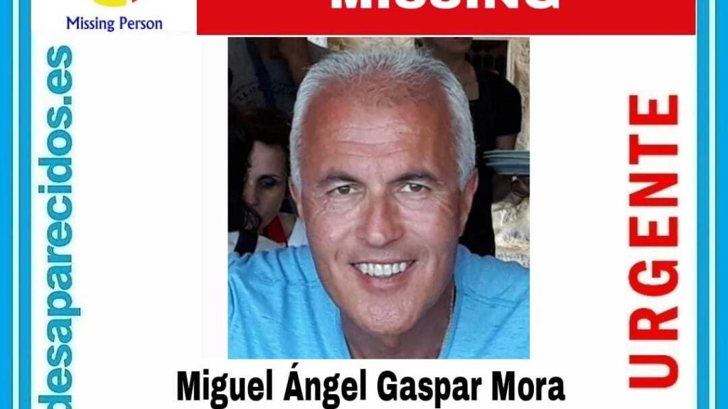 Mensaje de alerta por la desaparición de Miguel Ángel Gaspar Mora.