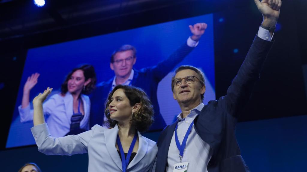 Isabel Díaz Ayuso y Alberto Núñez Feijóo, durante el congreso del PP de Madrid.