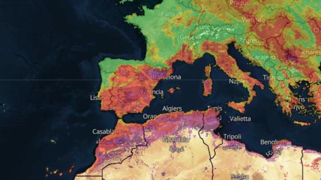 Mapa de predicción a 10 días del riesgo de incendios, a 23 de mayo de 2022.