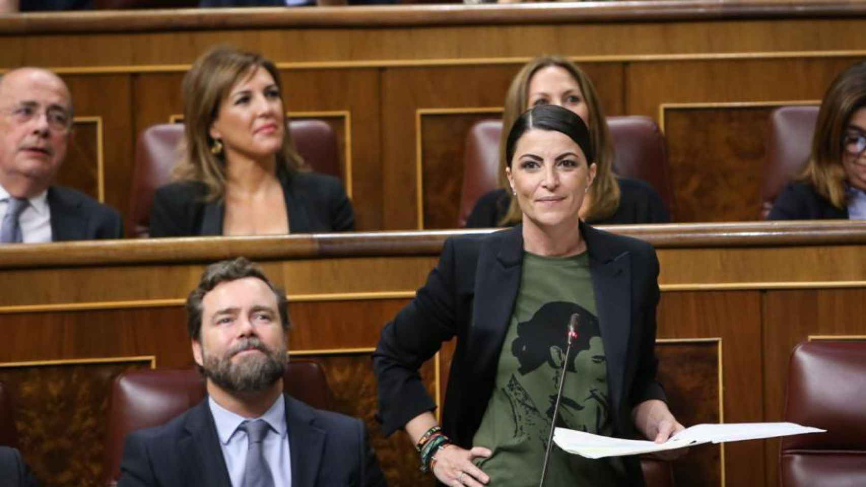 La diputada de Vox Macarena Olona durante la sesión de control al Gobierno.