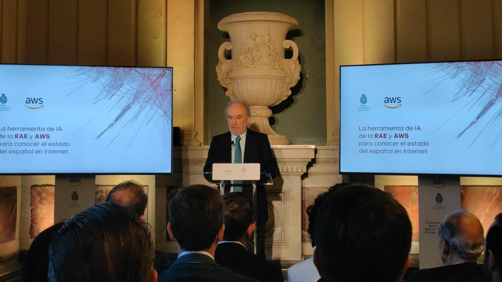 Santiago Muñoz Machado, director de la RAE, en la presentación de la herramienta de IA junto a AWS.