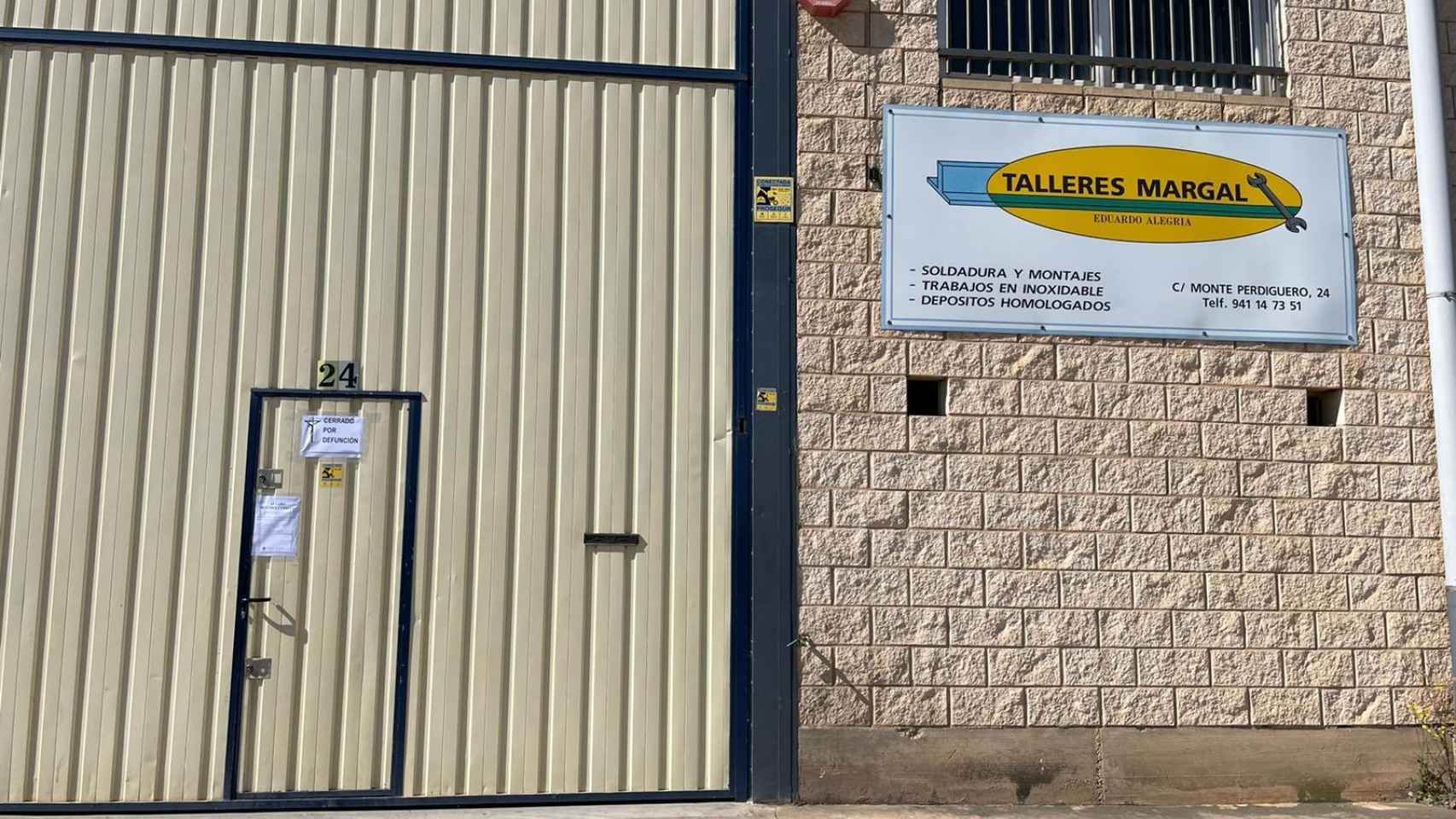 La sede de Talleres Margal, la empresa donde trabajaba Álvaro Alegría y el otro trabajador fallecido.