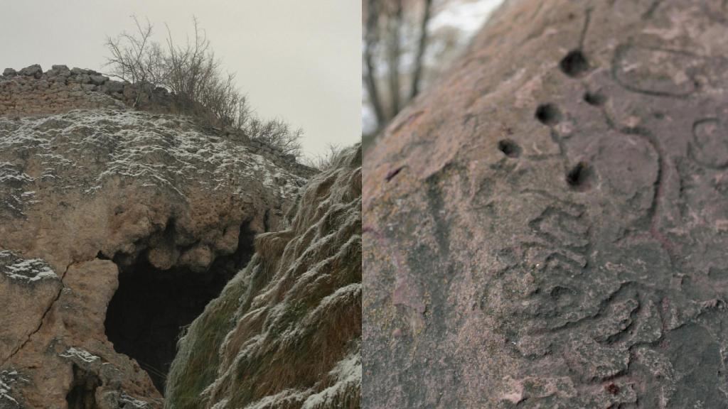 Uno de los refugios que tenía localizados en la sierra e incripciones en una piedra.