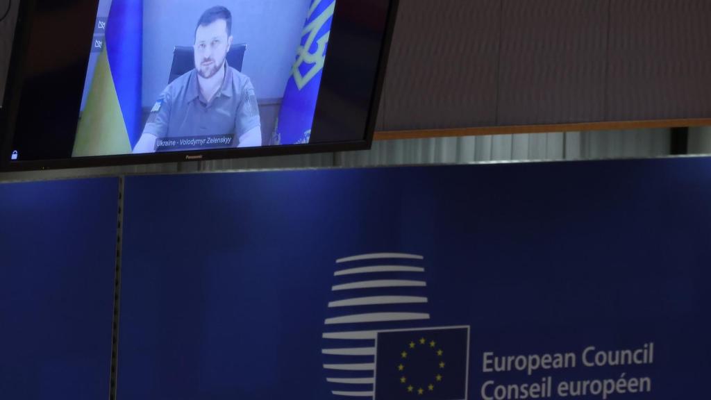 Volodímir Zelenski, durante su intervención en el Consejo Europeo