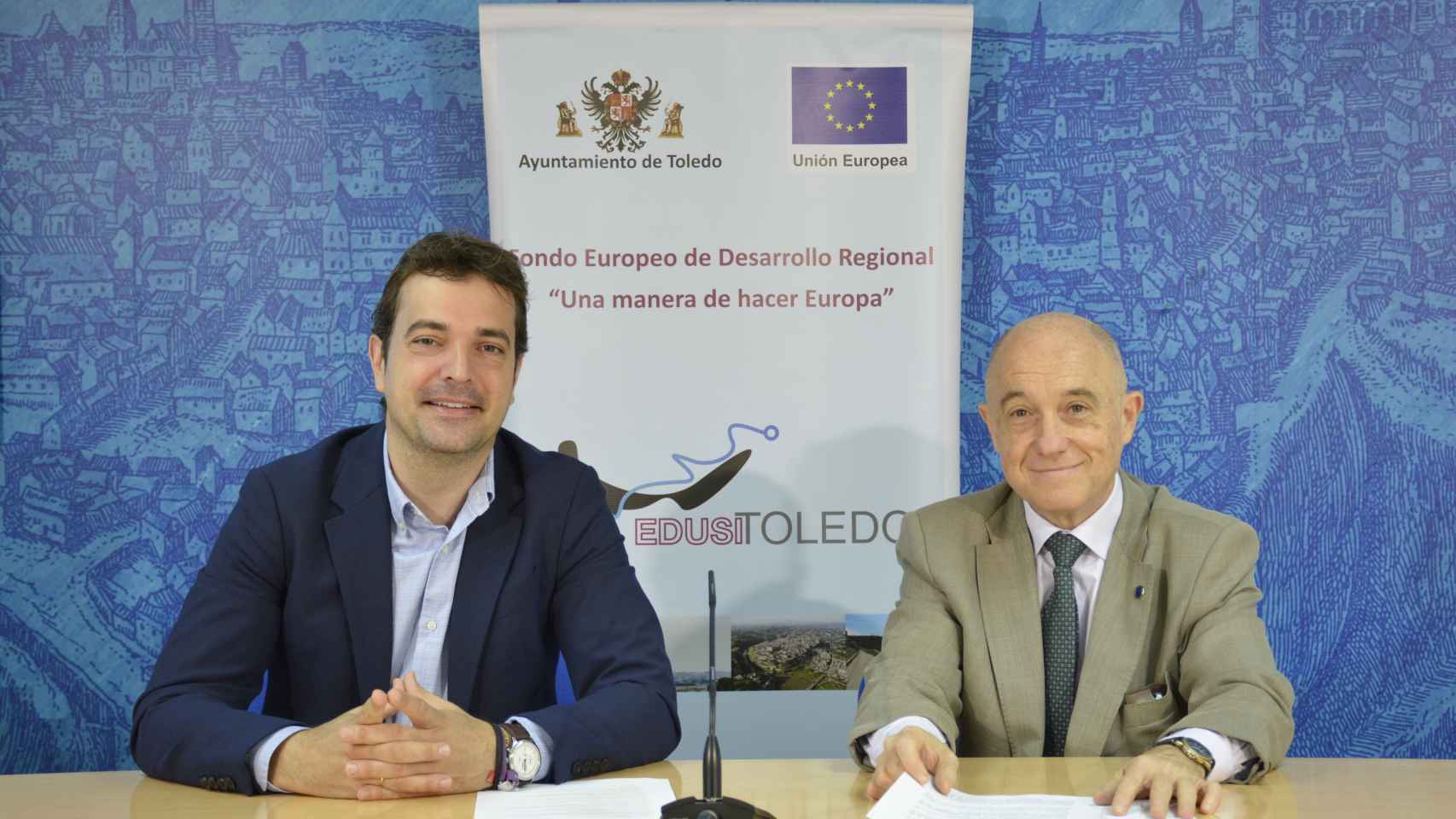 El concejal de Fondos Europeos de Toledo, Francisco Rueda, y el concejal de Deportes, Pablo García. Foto: Ayuntamiento de Toledo.