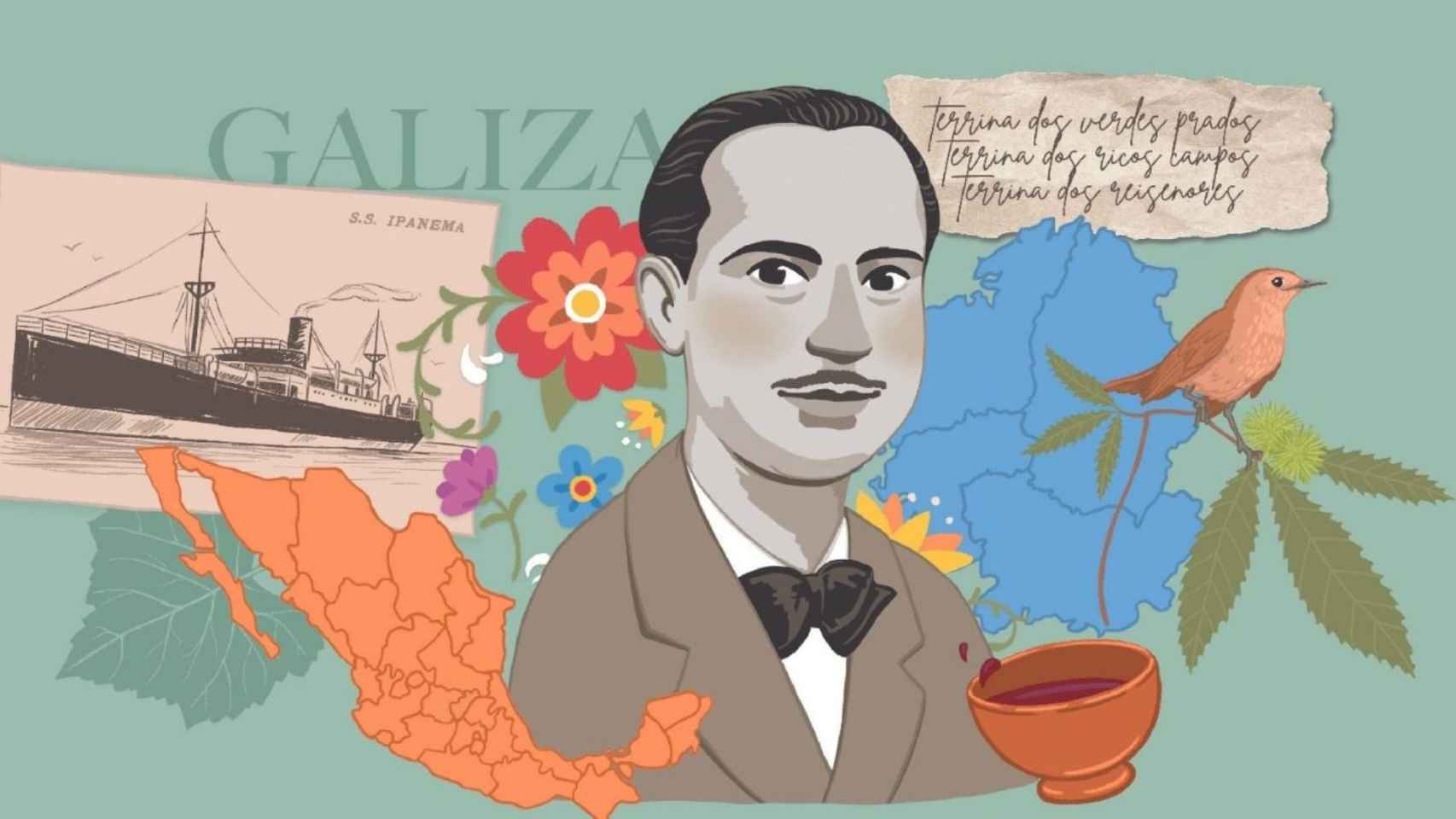 Ilustración del poeta Florencio Delgado, homenajeado este año en las Letras Galegas.