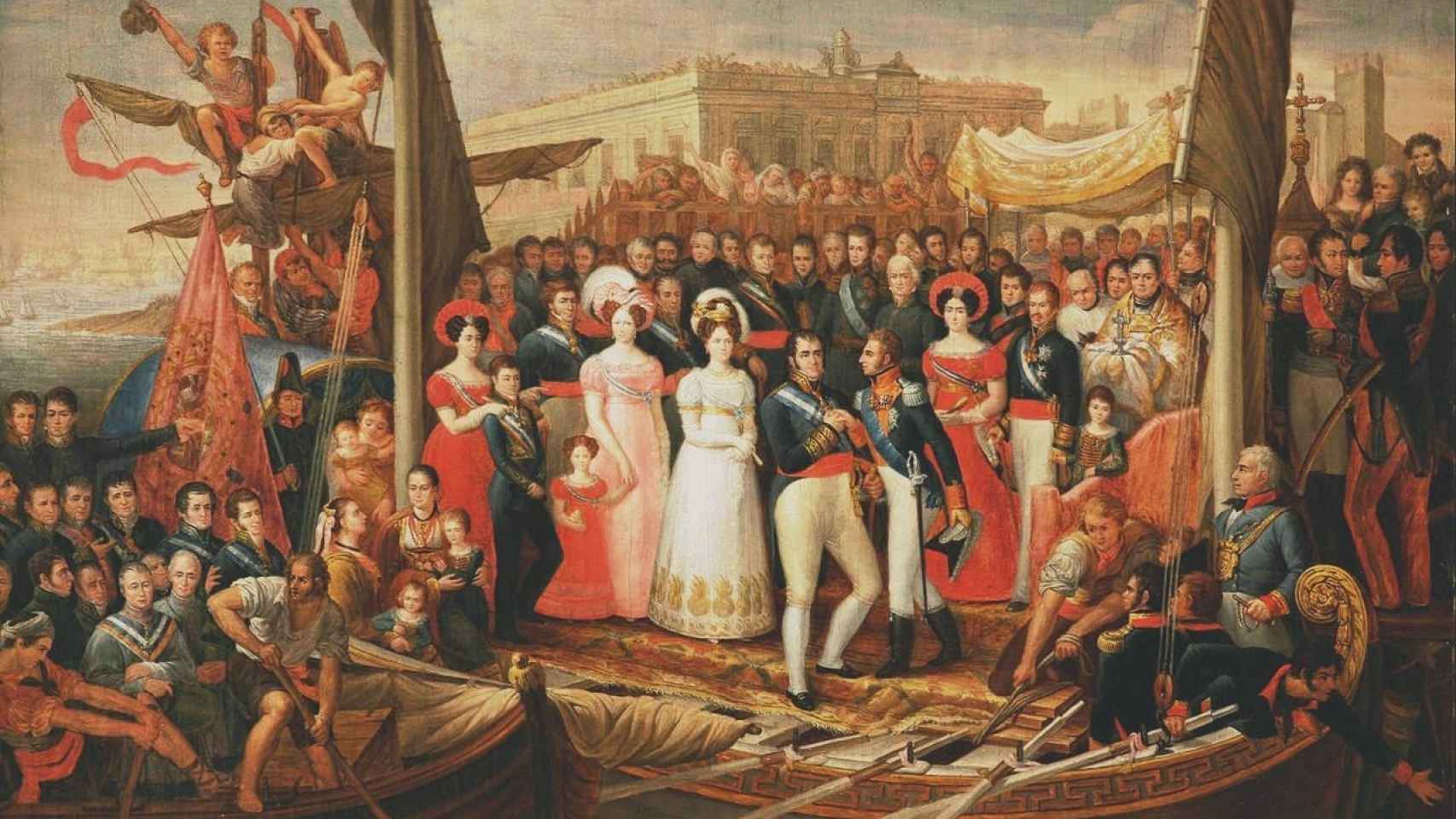 'Desembarco de Fernando VII en el Puerto de Santa María, Cádiz. 1823'. Pintura al óleo de José Aparicio Inglada.