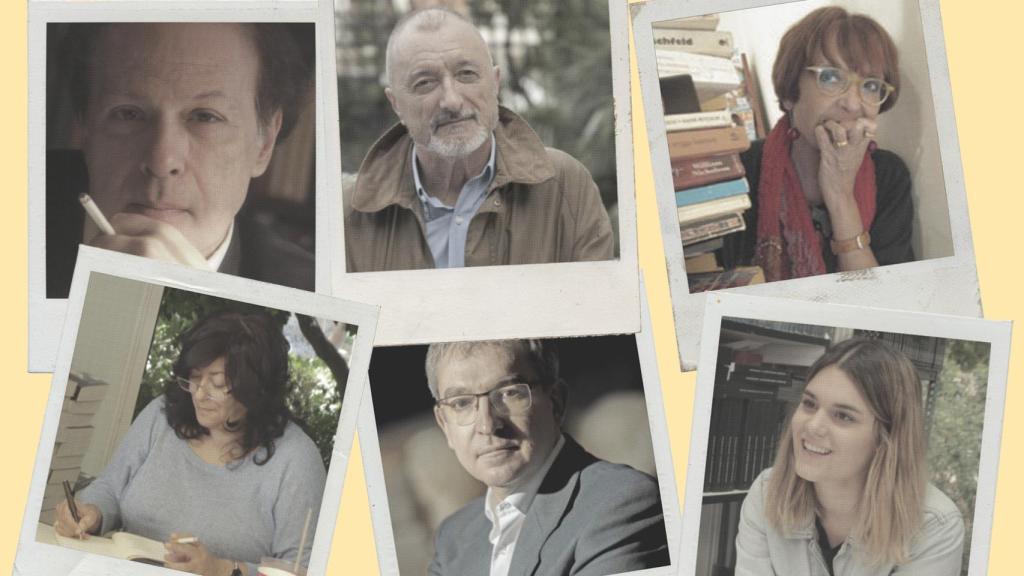 De izquierda a derecha y de arriba abajo, Javier Marías, Arturo Pérez-Reverte, Maruja Torres, Almudena Grandes, Santiago Posteguillo y Elvira Sastre