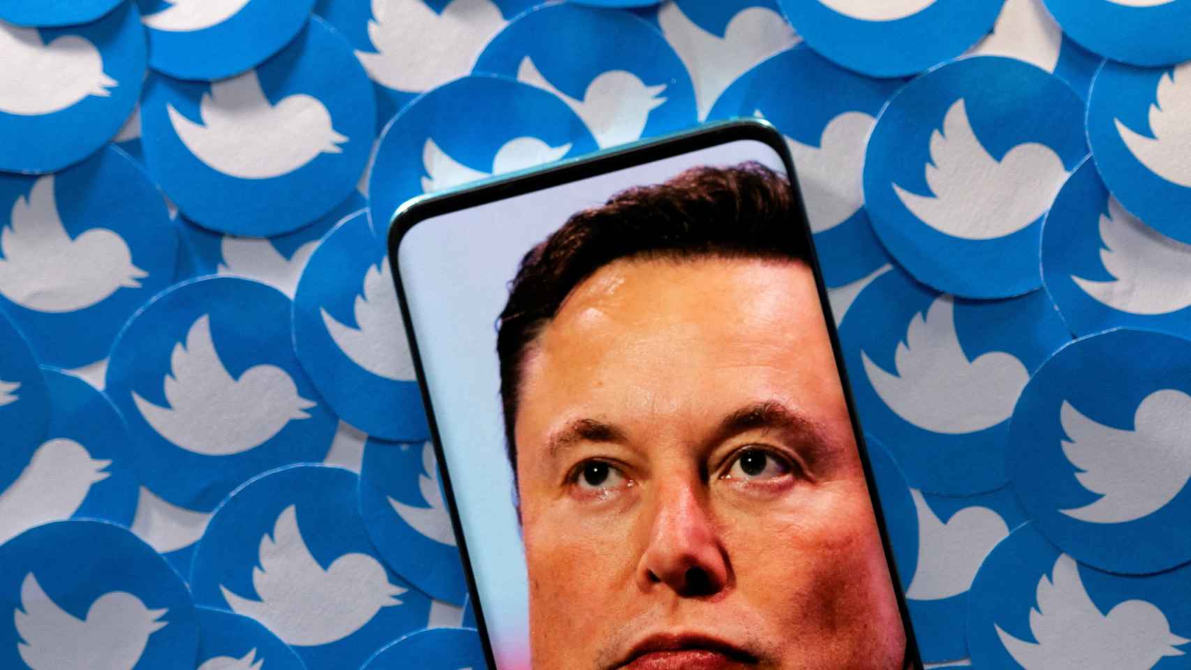 Montaje con la imagen de Elon Musk sobre el logo de Twitter.