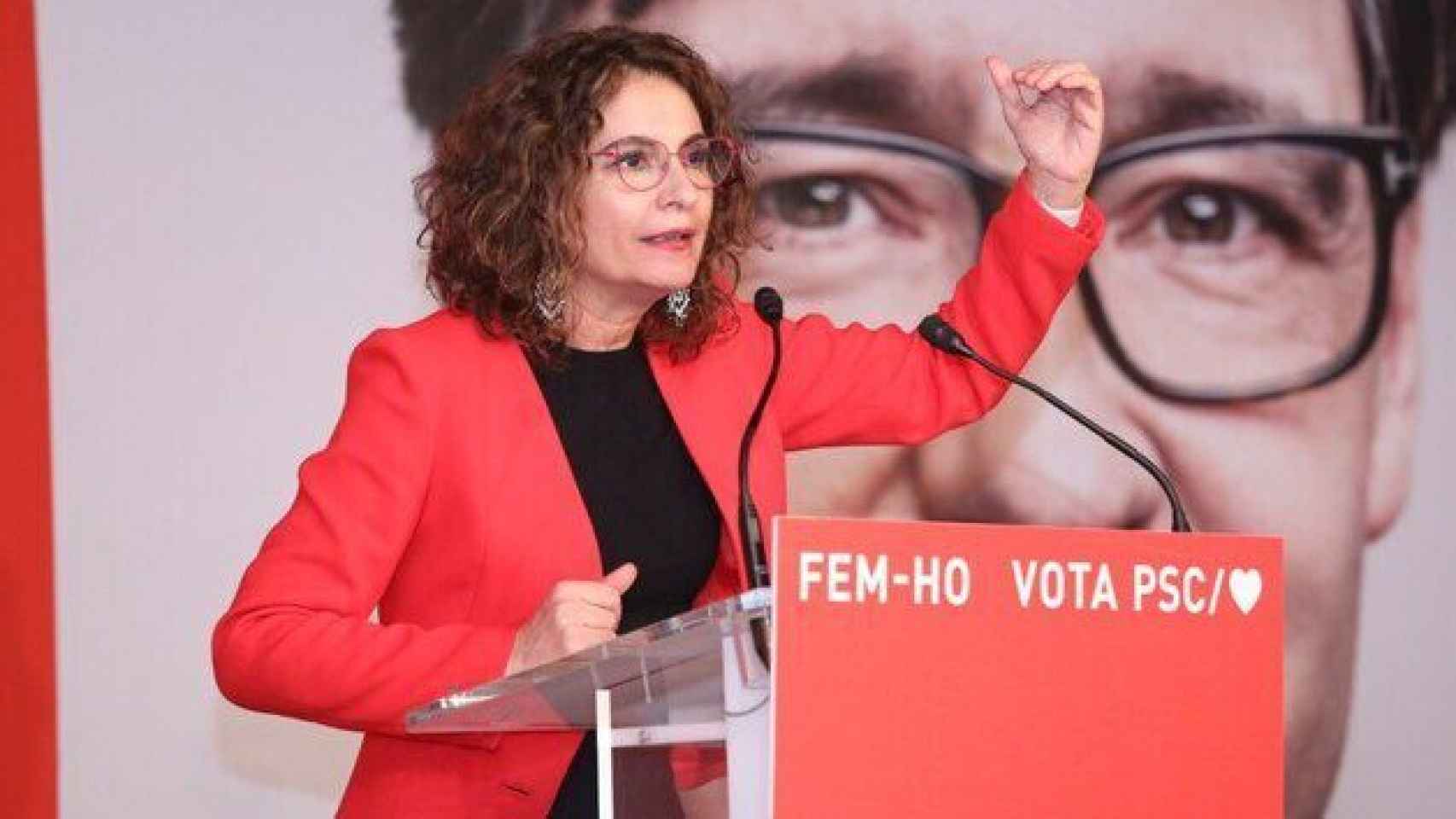 María Jesús Montero durante un acto de la campaña electoral de Salvador Illa en Cataluña.