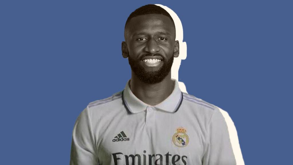 Antonio Rüdiger con la camiseta del Real Madrid en un montaje