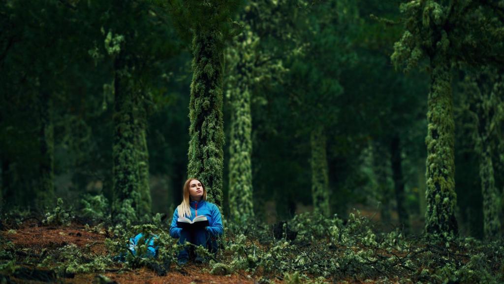 Imagen de archivo: una mujer leyendo en un entorno natural.