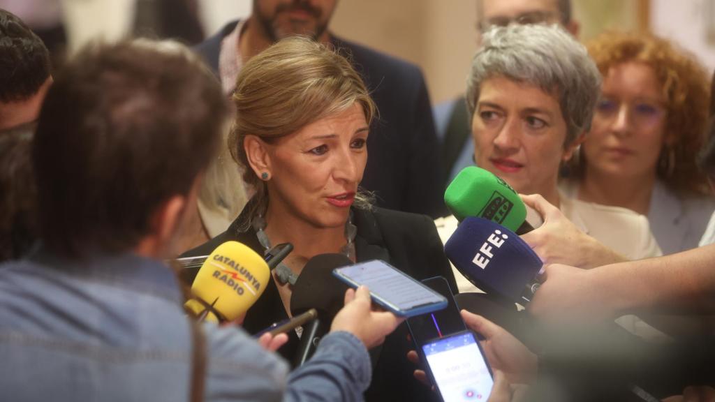 Yolanda Díaz, a su llegada al Congreso de los Diputados este jueves.