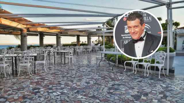 Collage del restaurante del RCM y Antonio Banderas.