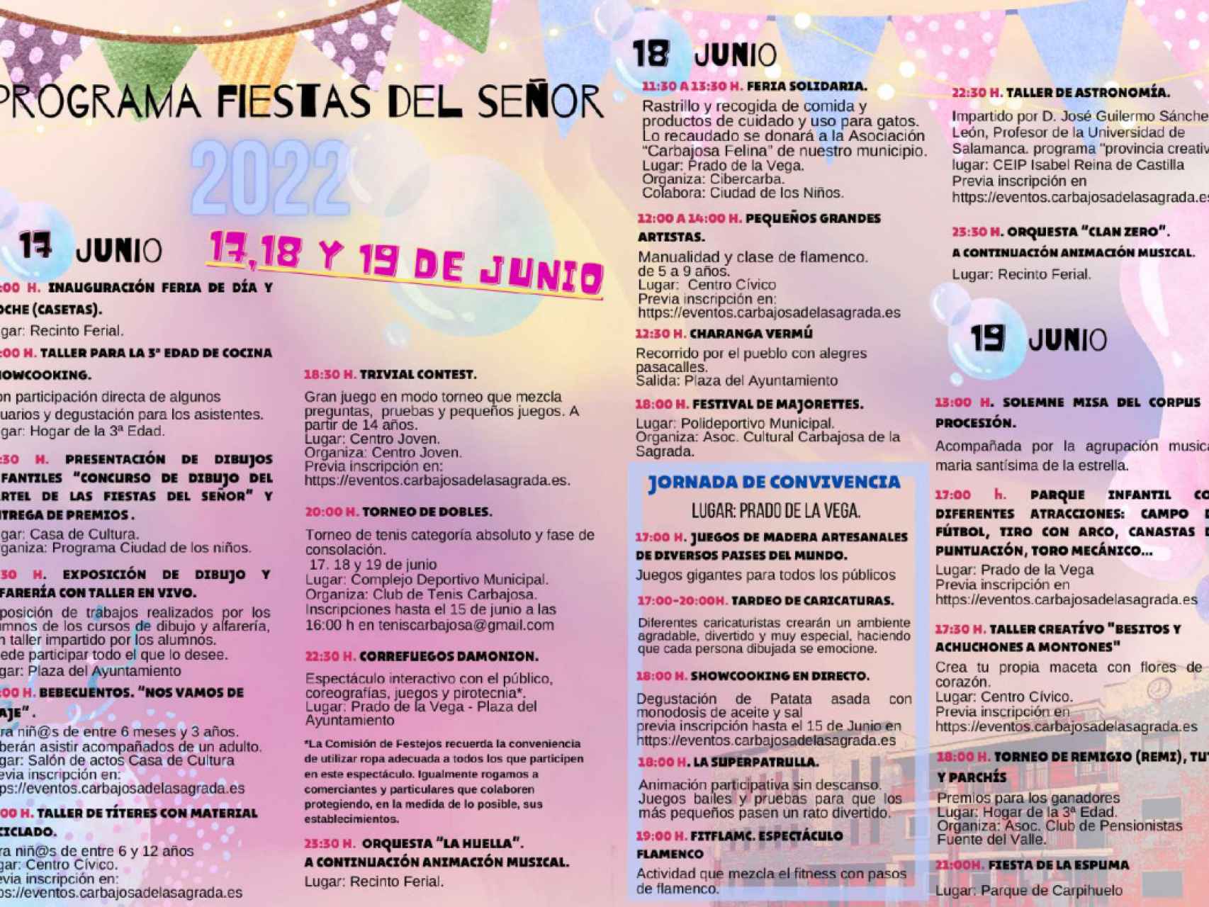 Programa completo de las fiestas de Carbajosa de la Sagrada.