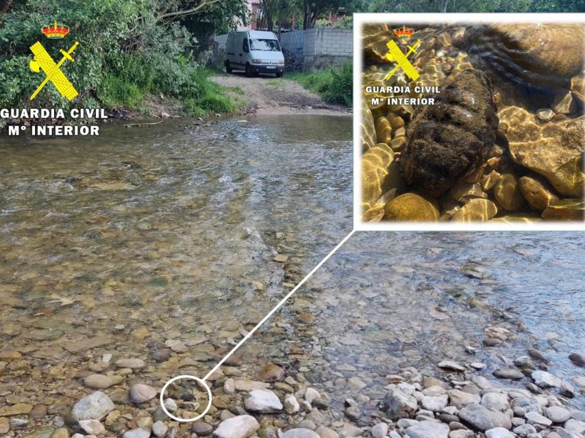 Imagen del lugar y la granada encontrada en Las Merindades.