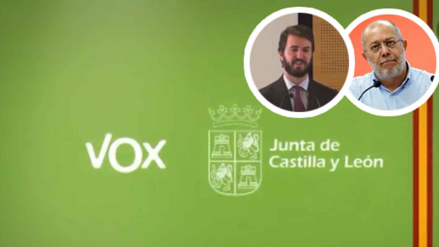 Montaje donde aparecen los logos de Vox y la Junta de Castilla y León que cierran el vídeo y las imágenes de García-Gallardo e Igea, enfrentados por dicho contenido