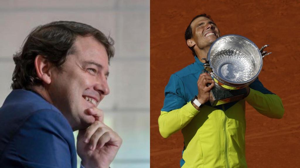 Montaje con Alfonso Fernández Mañueco y Rafa Nadal levantando su 14º Roland Garros