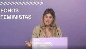 La portavoz adjunta de Unidas Podemos, Alejandra Jacinto, este lunes en rueda de prensa.