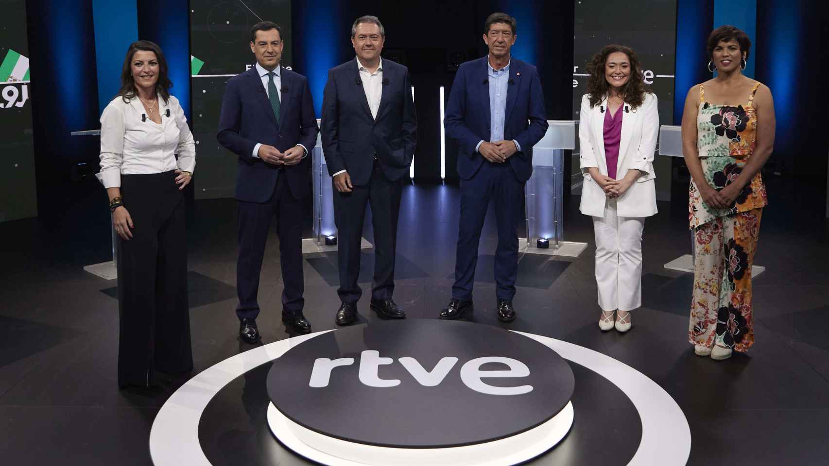 Los seis candidatos a la Presidencia de la Junta de Andalucía antes del debate de RTVE.