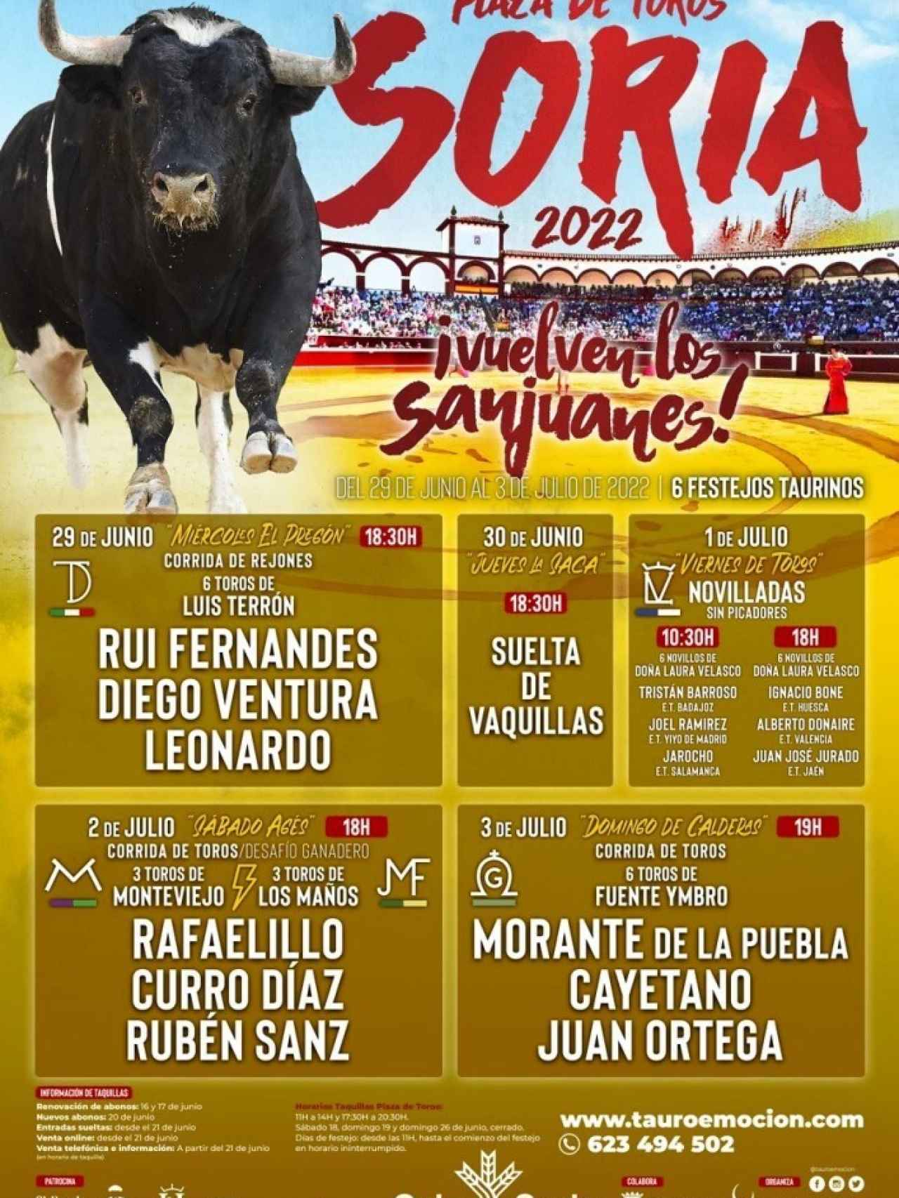 Cartel con programación de los eventos taurinos de Soria