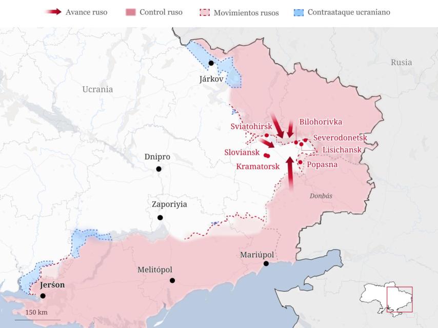 Mapa actualizado de los focos de la guerra en Ucrania.