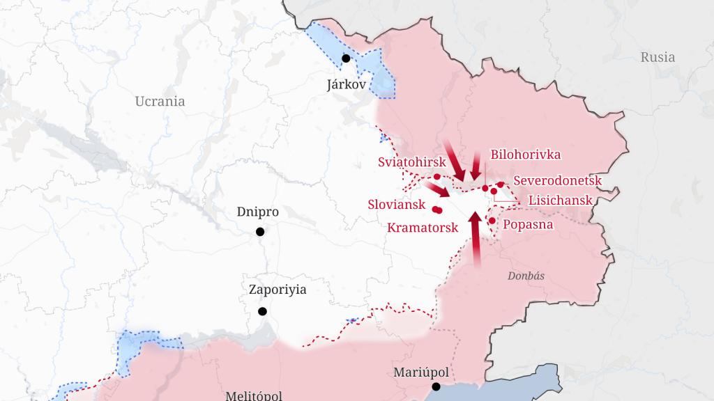 Mapa actualizado de los focos de la guerra en Ucrania.