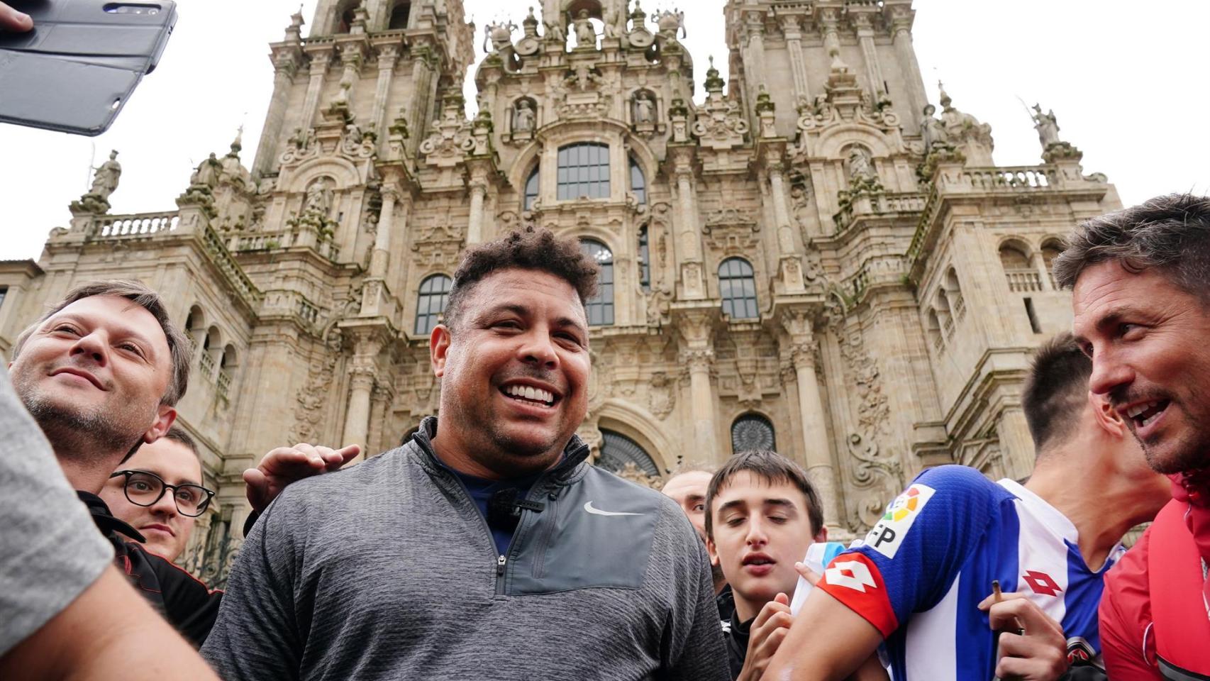 Ronaldo a su llegada a la Praza do Obradoiro en Santiago.