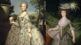 La Reina María Luisa retratada por Anton Raphael Mengs entre 1765-1769 (izda.) y por Francisco de Goya en 1789.