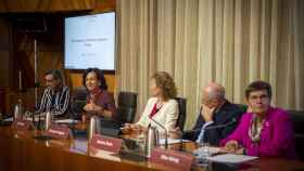 Ana Botín, presidenta de Santander y de la EBF, en un debate junto a Margarita Delgado, subgobernadora del Banco de España, Andrea Enria, presidente del Consejo de Supervisión del BCE, y Elke König, presidenta de la JUR.