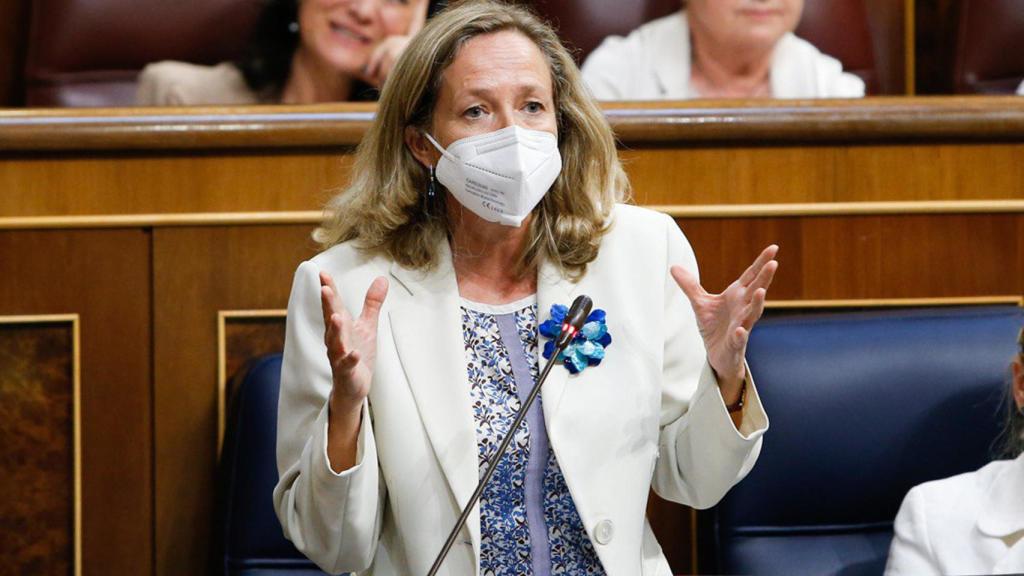 Nadia Calviño, vicepresidenta primera y ministra de Asuntos Económicos y Transformación Digital, en el Congreso de los Diputados.