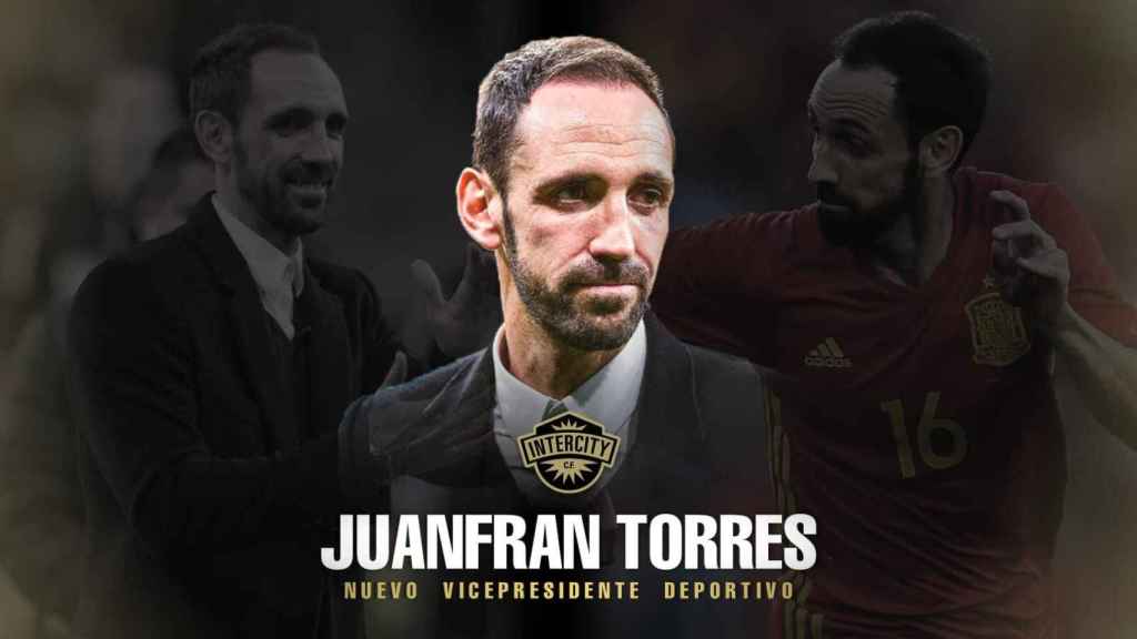 Juanfran Torres, en el montaje que realizó el club para anunciar su cargo de vicepresidente.