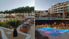 Imágenes del exterior y la piscina del hotel Attica 21 en Samil.