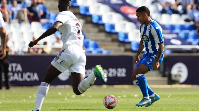 Un lance del partido entre el Dépor y el Albacete