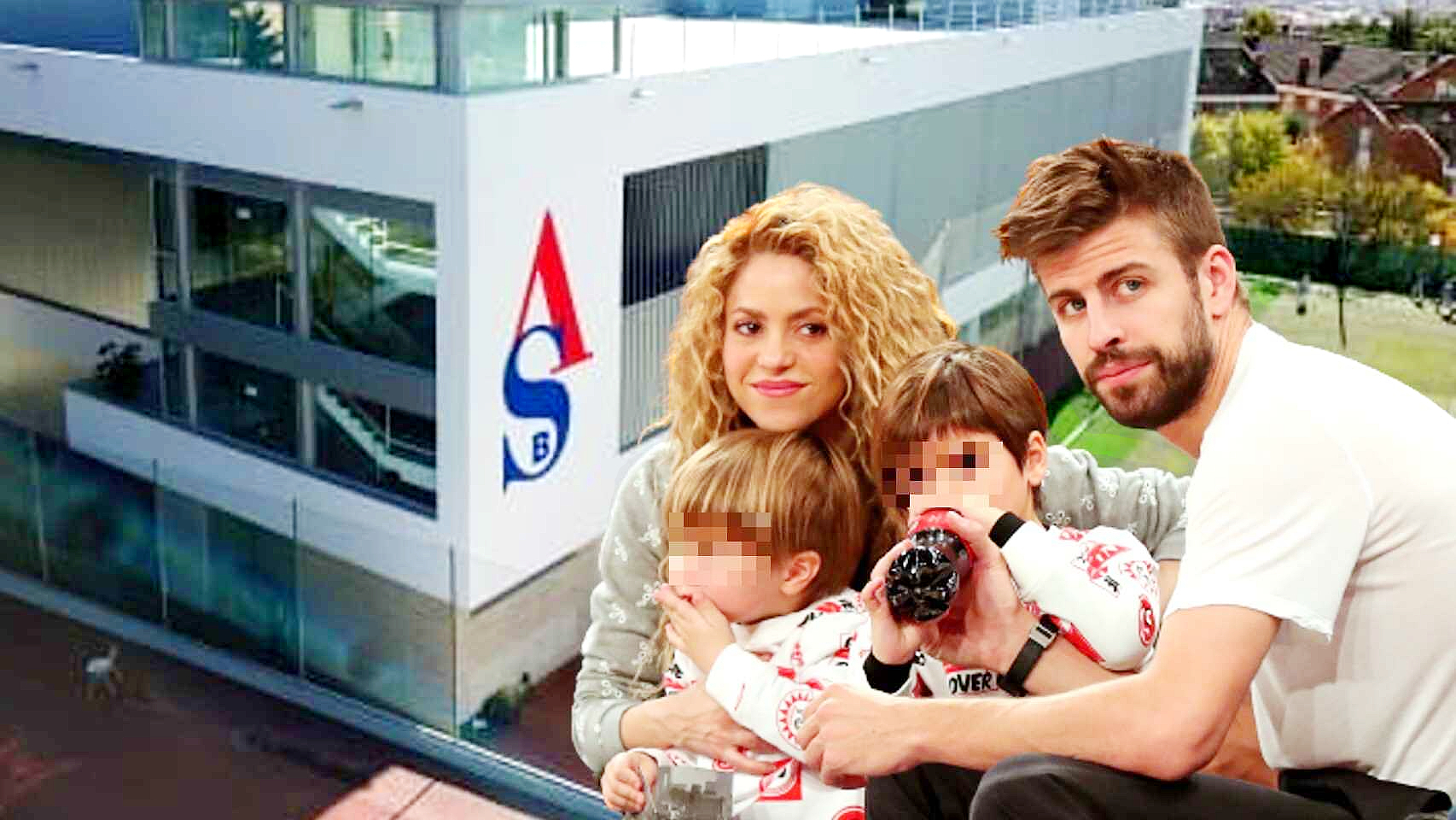 Shakira, Piqué, Milan y Sasha junto al American School of Barcelona en un montaje de El Español.