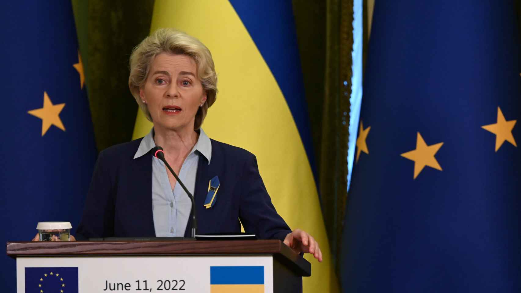 Ursula von der Leyen, durante su rueda de prensa en Kiev el sábado