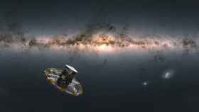 Ilustración del satélite Gaia observando la Vía Láctea. / Nave:ESA/ATG medialab/Vía Láctea:ESA/Gaia/DPAC/IGO/A. Moitinho