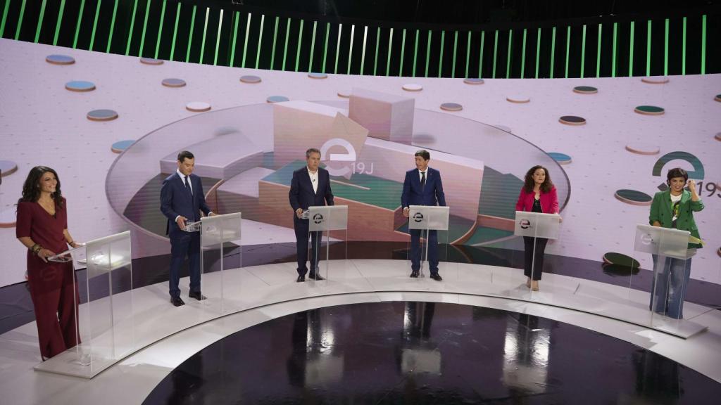 Los candidatos a la Presidencia de la Junta durante el segundo y último debate ante las elecciones del 19 de junio.