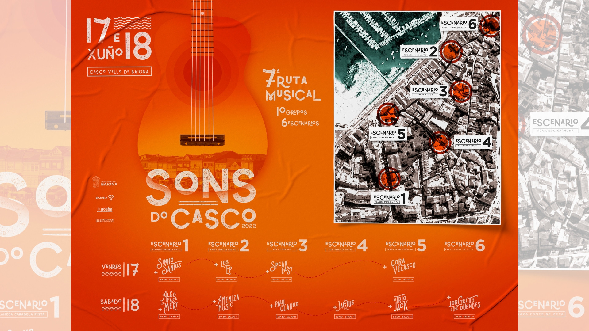 Cartel del ‘Sons do Casco’, en Baiona. Imagen: Concello de Baiona
