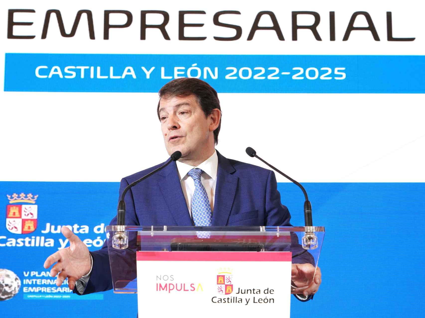El presidente de la Junta, Alfonso Fernández Mañueco, durante su presentación del V Plan de Internacionalización Empresarial 2022-2025, este miércoles.
