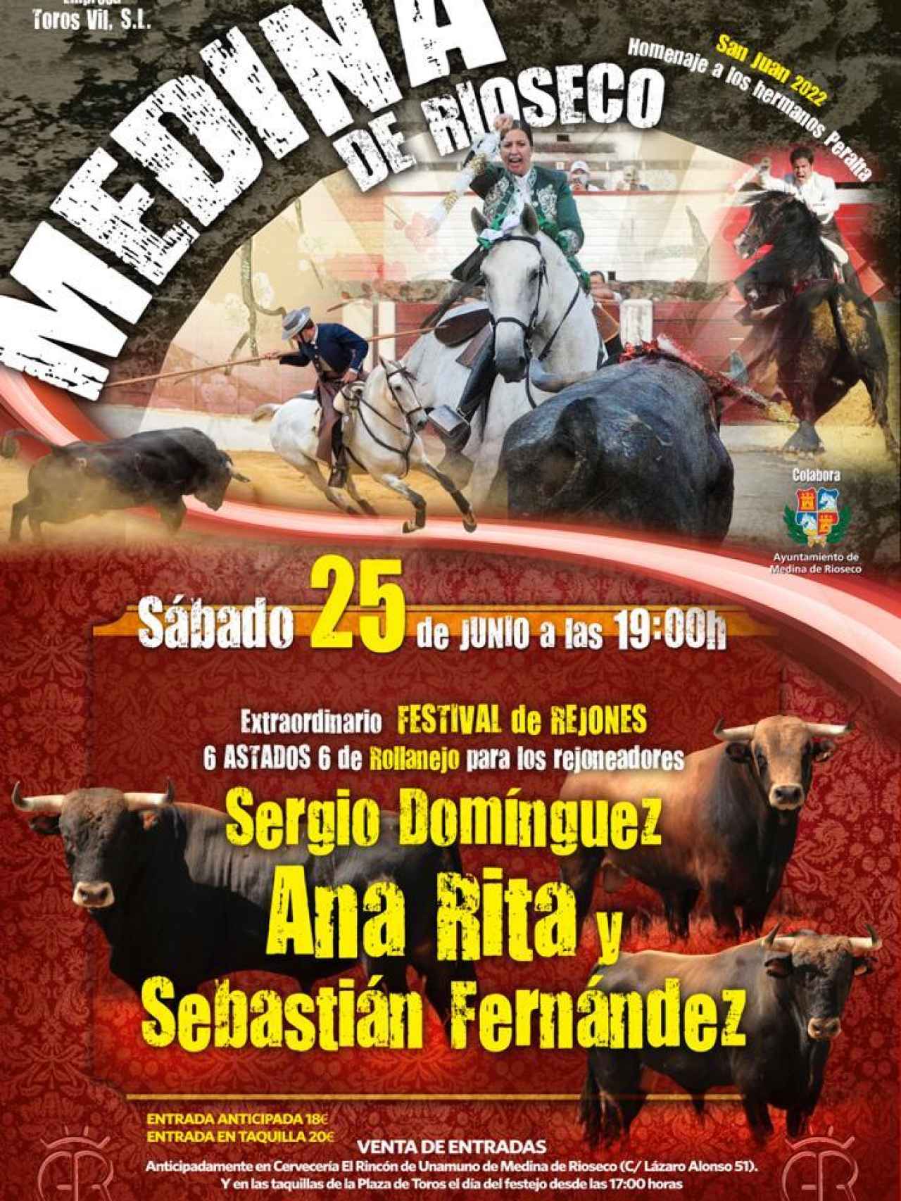 Cartel de la corrida de rejones en Medina de Rioseco.