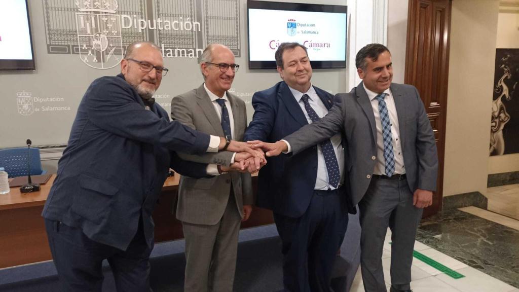 Buenaventura Velasco, Javier Iglesias, Benjamín Crespo y Antonio Labrador, en la Diputación de Salamanca