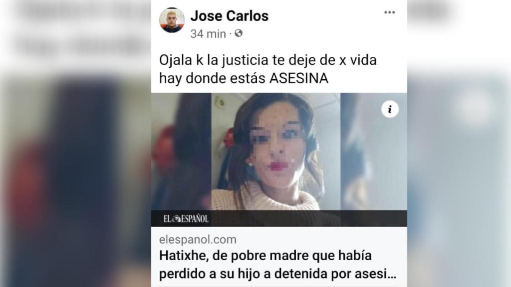 Mensaje en el perfil de Facebook del padre como comentario a la noticia de EL ESPAÑOL.