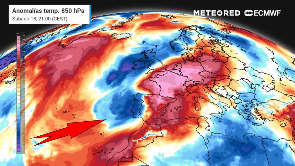 La DANA que desplaza la masa de aire cálido sobre la Península y Baleares. Meteored.