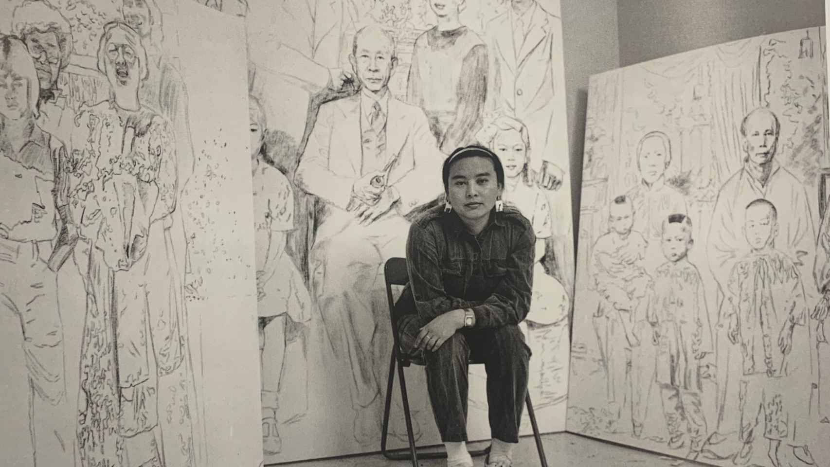 Hung Liu durante su residencia artística en Capp Street Project, San Francisco, 1988.
