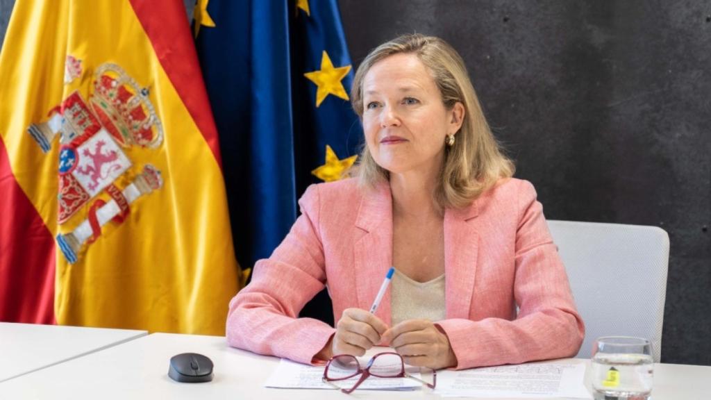 Nadia Calviño, vicepresidenta primera del Gobierno, durante su intervención a distancia en el curso de la Apie.