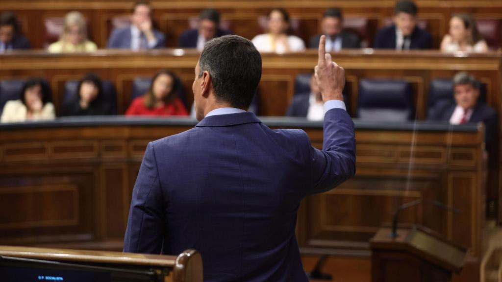 El presidente Sánchez, este miércoles, interviene durante la sesión de control al Gobierno.