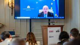 Luis de Guindos, vicepresidente del BCE, interviene por videoconferencia en el curso de la Apie.