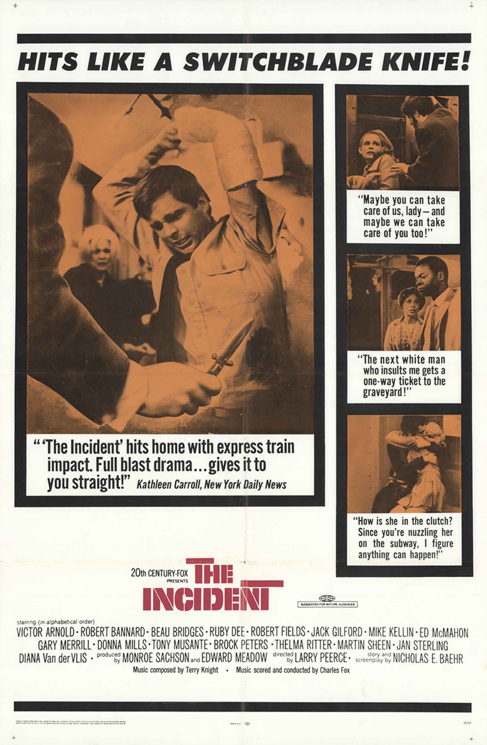 Cartel de 'El Incidente' (1967), dirigida por Larry Peerce